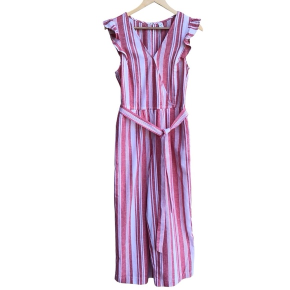 Old Navy Boho Ruffle Sleeve Wide Leg Crop Linen Jumpsuit NEW - Picture 1 of 6